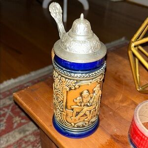 Vintage German Beer Stein with Blue and Gold Accents